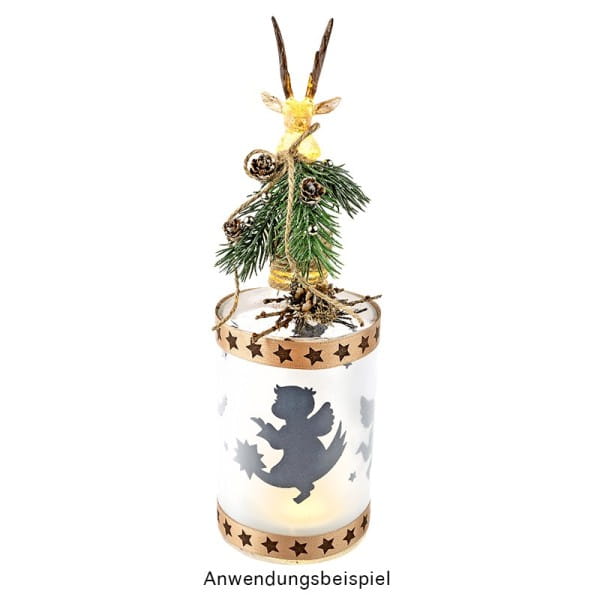 LED-Flaschenlicht mit 2 LED-Lämpchen, Rentier, 12,5cm hoch, weiß