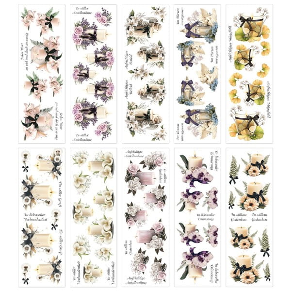Premium-Transfers, Kondolenz-Kerzen, 10cm x 30cm, farbig, 10 Bogen