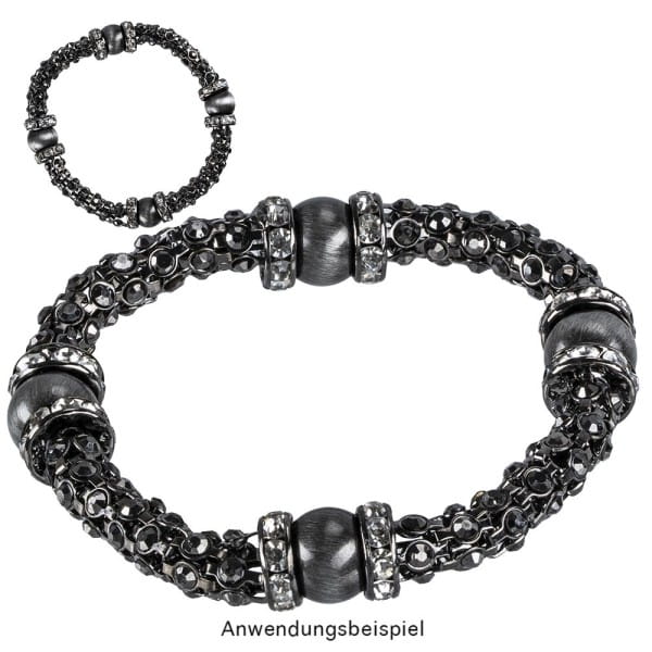 Perlen, Rund, Tigerauge, Ø 0,9cm, anthrazit-silber, 32 Stück
