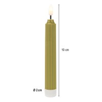LED-Stabkerzen, grün, Ø2cm, 19cm hoch, LED in warmweiß, mit Flacker-Effekt und Timer, 2 Stück