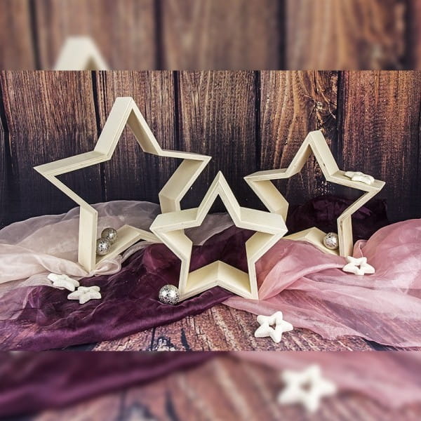 Sterne, Holzrahmen, Ø 19,5cm-30cm, 3 Stück