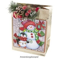 Relief-Sticker, Schneemann & Pinguin auf Holzpaneelen, Holz-& Metallic-Optik, 18cm x 17,5 cm