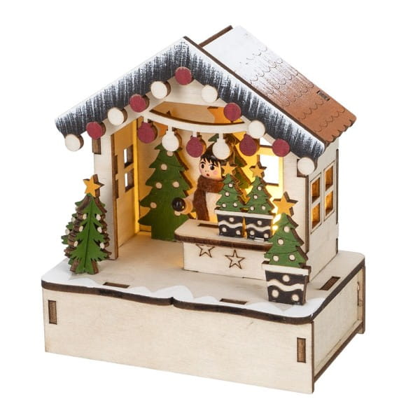 LED-Haus, Weihnachtsmarktszene 11, 9,5cm x 6cm x 10,8cm, warmweiß mit Timer | Deko- & Geschenkartikel