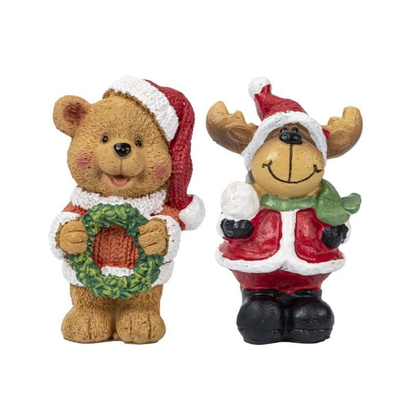 Deko-Figuren, Teddy & Rentier, 2 Stück | Weihnachts-Figuren | Basteln Weihnachten | Bastelbedarf für Anlässe