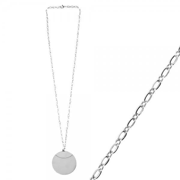 Glieder-Halskette mit Anhänger aus Edelstahl, Länge 60cm, 3mm stark, Anhänger Ø 5cm, silber