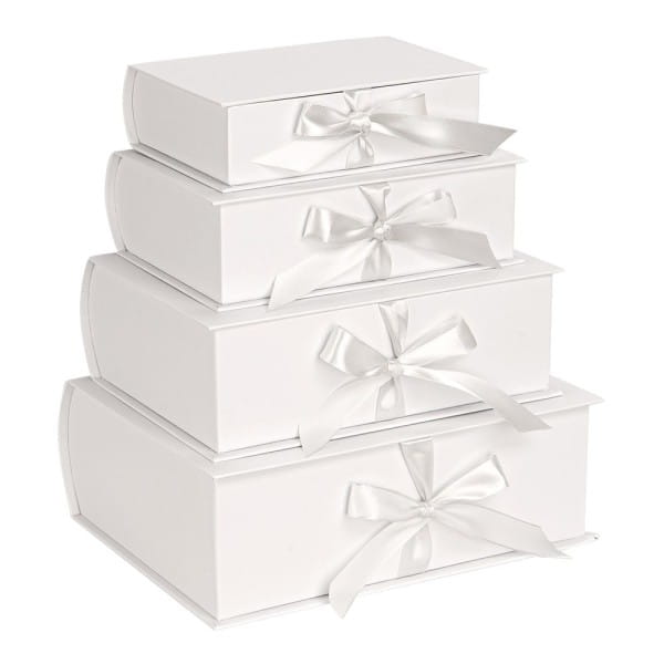 Geschenkboxen, Buch, 4 versch. Größen, mit Deckel, weiß, 4 Stück | Taschen & Boxen aus Papier | Geschenktaschen & Boxen | Deko- & Geschenkartikel