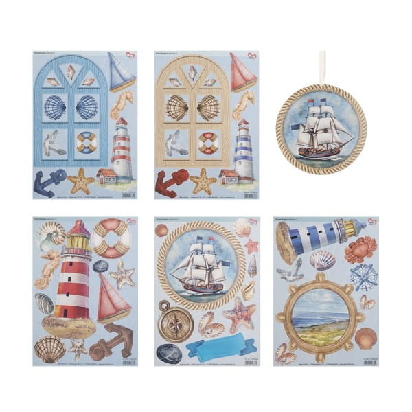 Stanzbogen, Maritim, DIN A4, 800g/m², 5 Designs, 5 Bogen