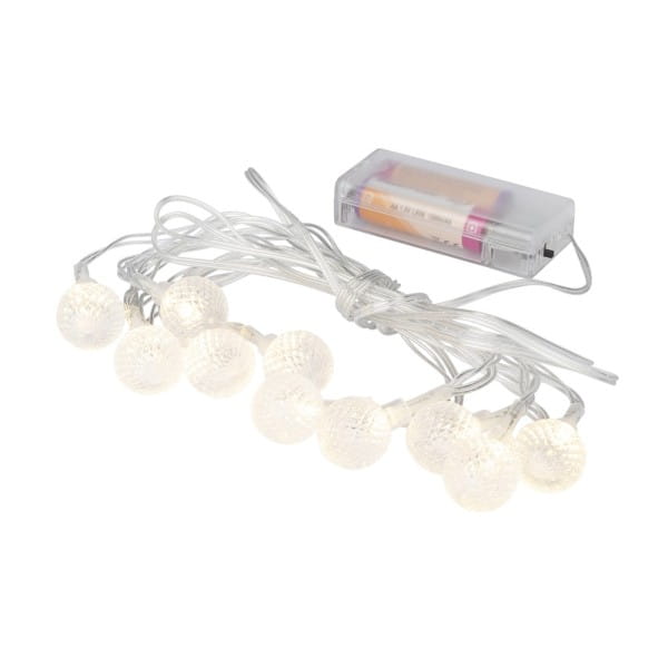LED-Lichterkette, Relief-Kugeln, klar, 10 LEDs in Warmweiß, 3,05m lang, Timer