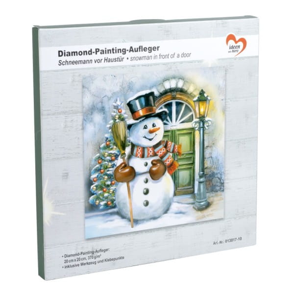 Diamond-Painting-Aufleger, Schneemann vor Haustür, 20cm x 20cm, 370g/m², inkl. Zubehör