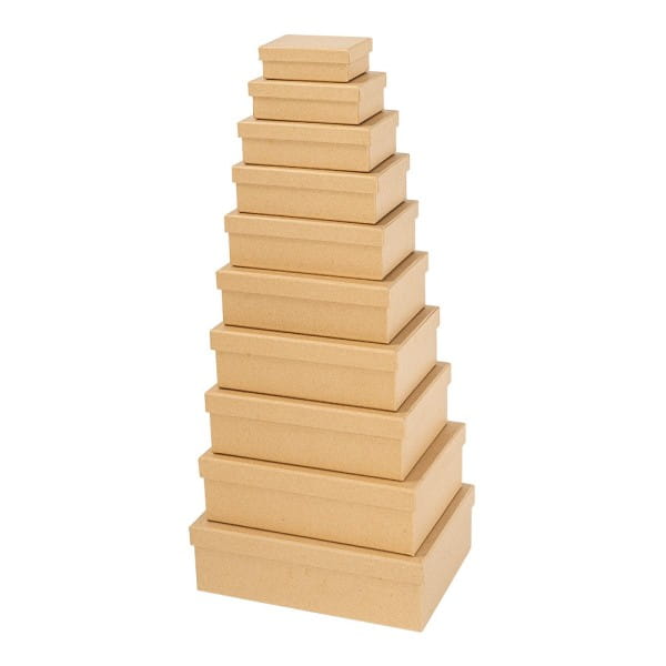 Kraftpapier-Geschenkboxen, rechteckig, verschiedene Größen, Rohlinge zum Weiterverzieren, 10 Stück