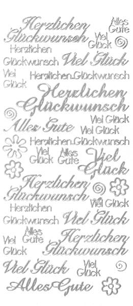 Sticker, Schrift, verschiedene Glückwünsche, silber