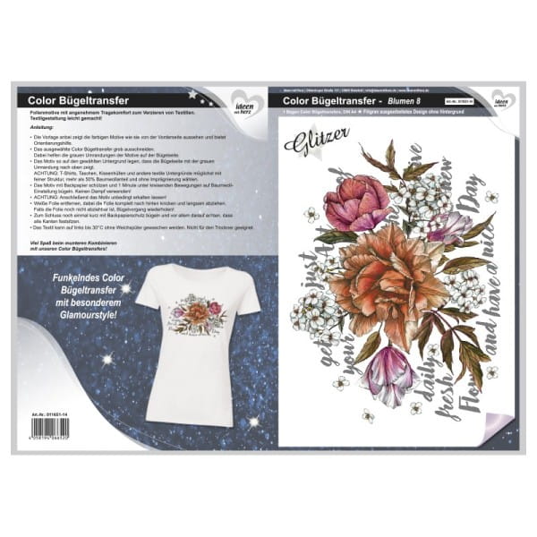 Color Bügeltransfer, Glitzer, DIN A4, Blumen 8