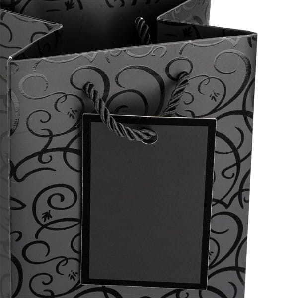 Geschenktaschen für Flaschen, 36cm x 12cm x 10cm, 230g/m², Lack-Ornamentik, matt-schwarz, 10 Stück