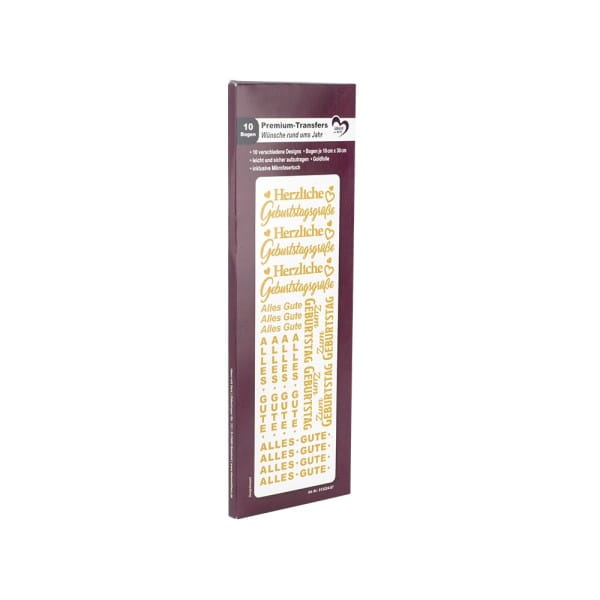 Premium-Transfers, Wünsche rund ums Jahr, 10cm x 30cm, Goldfolie, 10 Bogen