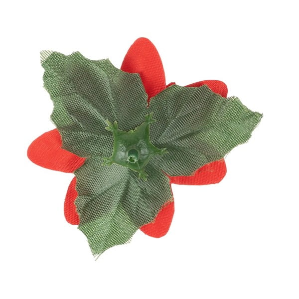 Deko-Blüten Weihnachtsstern 1, Ø 8cm, rot mit grünen Blättern, 15 Stück