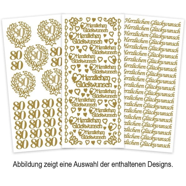 Sticker, Schriften/Anlässe, verschiedene Farben und Folien, 20 Bogen