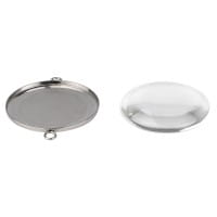 Schmuckanhänger & Cabochons, rund, mit 2 Ösen, Ø27mm, mit passendem Cabochons, Ø25mm, klar, 5 Stück