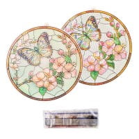 Diamond-Painting-Fensterbild, Glaskunst-Optik, Schmetterling mit Blüten 2, Ø 19,5cm