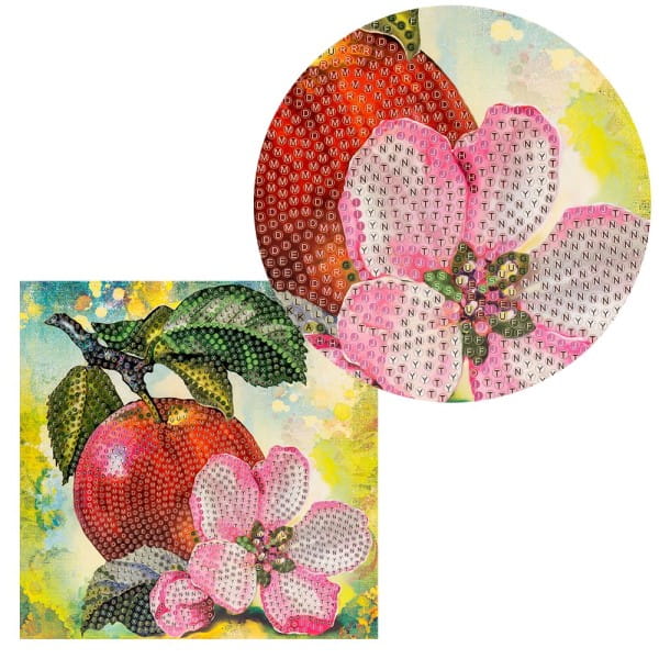 Diamond-Painting-Grußkarte, Apfel mit Blüte, 16cm x 16cm, inkl. Zubehör