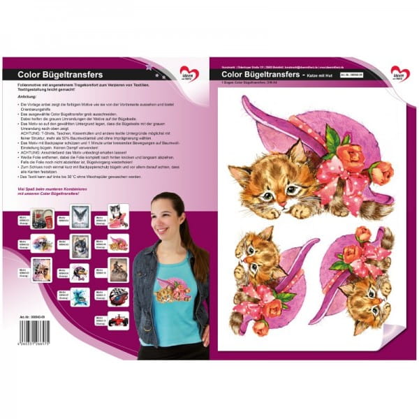 Color Bügeltransfers, DIN A4, Katze mit Hut