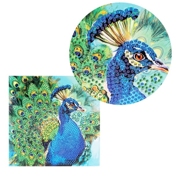Diamond-Painting-Grußkarte, Pfau, 16cm x 16cm, inkl. Zubehör