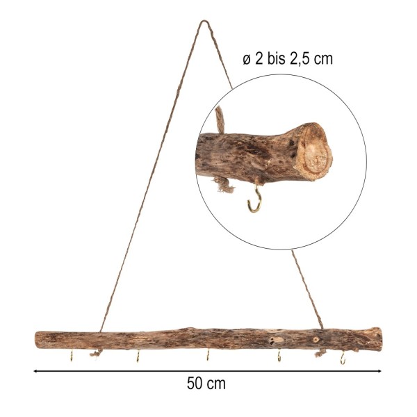Deko-Ast, mit 5 Haken in Hellgold, 50cm lang, Ø 2 bis 3,5cm, mit Seil zum Aufhängen | Verschiedenes | Deko-Artikel | Deko- & Geschenkartikel