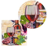 Diamond-Painting-Grußkarte, Rotweinglas mit Flasche, 16cm x 16cm, inkl. Zubehör