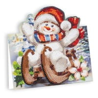 Diamond-Painting-Aufstellkarte, Schneemann mit Schlitten, 16,3cm x 16cm, inkl. Zubehör