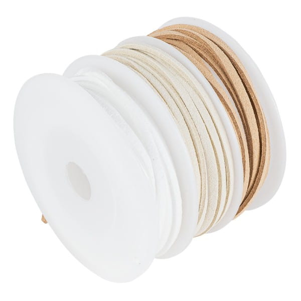 Dekoband, Kunstleder, 2,5mm breit, je 1,5m lang, versch. Designs, weiß, creme, natur, 3 Rollen