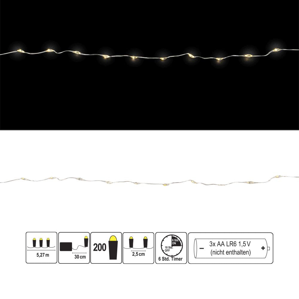 LED-Drahtlichterkette, mit Flackereffekt, mit Timer-Funktion, 200er | Draht-Lichterketten | LED & Leucht-Deko | Deko- & Geschenkartikel