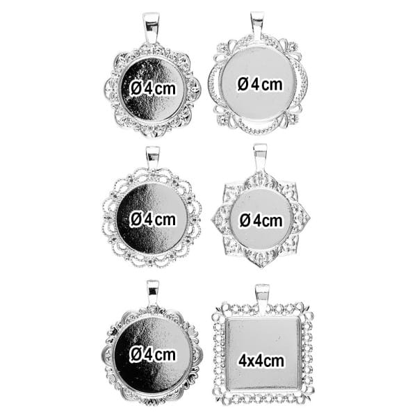 Schmuckanhänger, Rohlinge, Design 4, versch. Designs & Größen, silber, 6 Stück