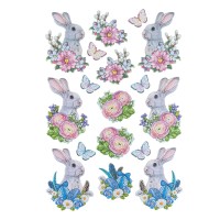 3-D Relief-Sticker, Niedliche Hasen 1, 21cm x 30cm, verschiedene Größen, selbstklebend