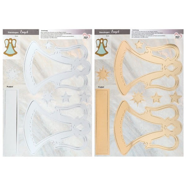 Stanzbogen, DIN A4, 300 g/m², 5 versch. Bogen, Folienveredelung Gold & Silber, 10 Bogen