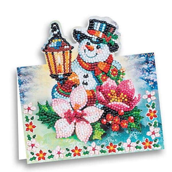 Diamond-Painting-Aufstellkarte, Schneemann mit Laterne, 16,3cm x 16cm, inkl. Umschlag & Werkzeug