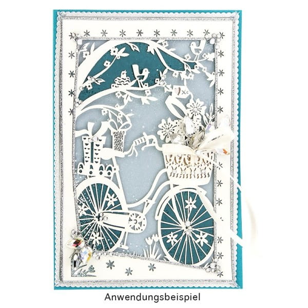 Laser-Grußkarte "Fahrrad",  12cm x 18cm, mit Umschlag & hellgrünem Einleger