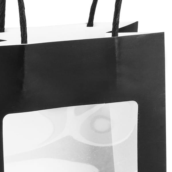 Geschenktaschen mit Folien-Sichtfenster & Henkel, 7,5cm x 12,5cm, 16,5cm, weiß, schwarz, 6 Stück