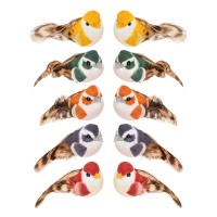 Deko-Federvögel, Sortierung 4, 2,2cm x 5cm x 2,5cm, 5 Farben, 10 Stück