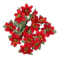 Deko-Blüten Weihnachtsstern 1, Ø 8cm, rot mit grünen Blättern, 15 Stück