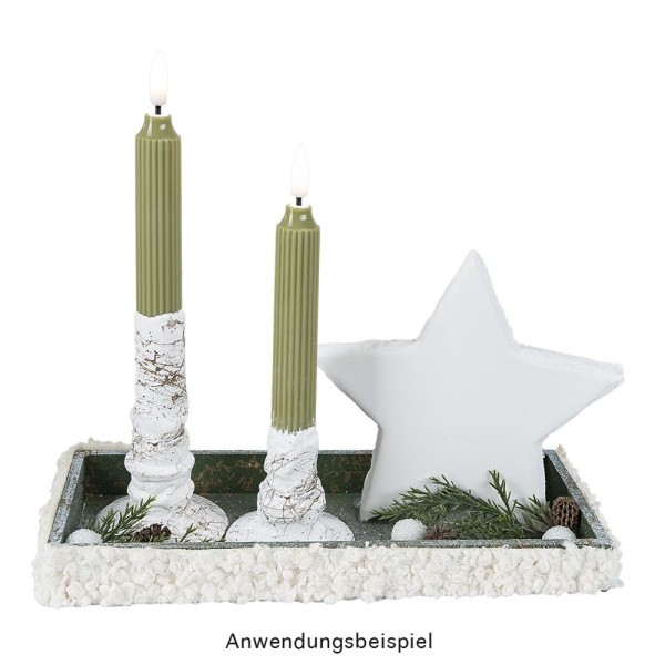 LED-Stabkerzen, grün, Ø2cm, 19cm hoch, LED in warmweiß, mit Flacker-Effekt und Timer, 2 Stück