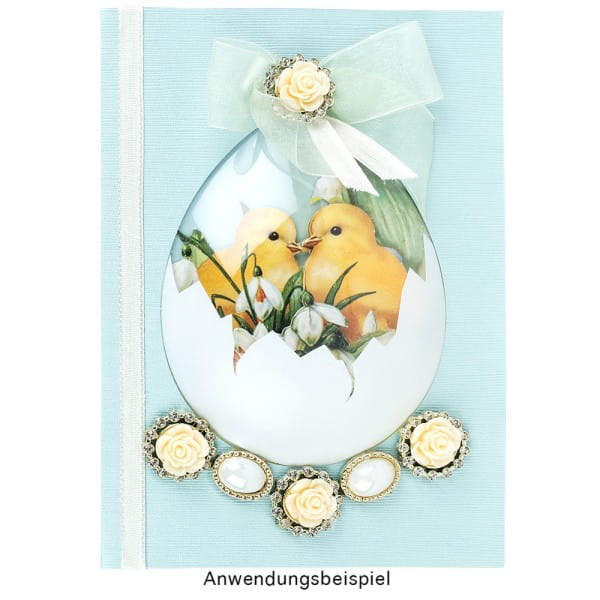Premium-Schmucksteine, Rosenblüte 1, Ø 2cm, hellgold, mit Blüte in Creme & Glaskristallen, 17 Stück
