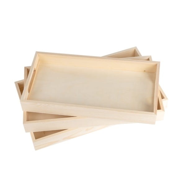 Tabletts, Holz, rechteckig, verschiedene Größen, 3 Stück | Holz-Deko | Deko-Artikel | Deko- & Geschenkartikel