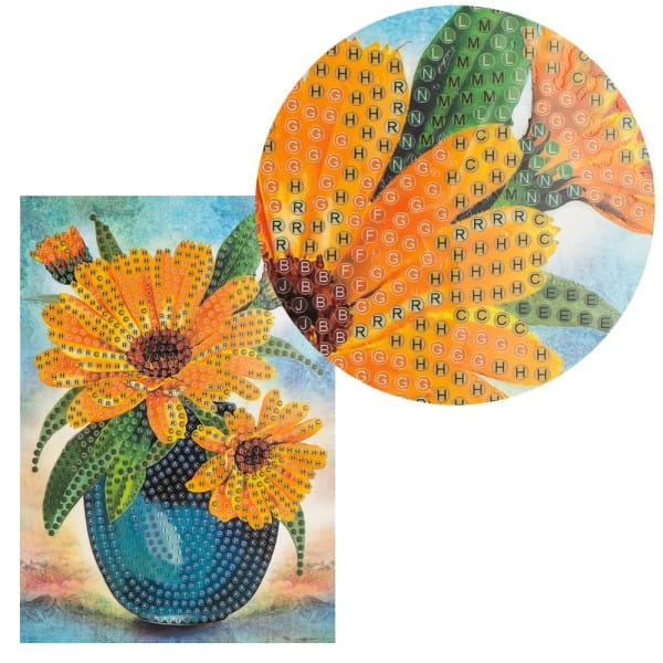 Diamond-Painting-Grußkarte, Ringelblumen in Vase, 11,5cm x 16,5cm, inkl. Zubehör