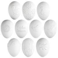 Deko-Eier, Ø 4cm, 5,8cm hoch, weiß, geprägte Ornamentik, 10 versch. Designs, 10 Stück