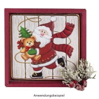 Relief-Sticker, Weihnachtsmann auf Holzpaneelen, Holz-& Metallic-Optik, 18cm x 17,5cm
