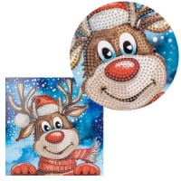 Diamond-Painting-Grußkarte, Strass, Rentier Rudolph, 16cm x 16cm, inkl. Zubehör
