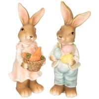 Deko-Figuren, Hasenpaar mit Möhren & Ostereiern 1, Mädchen: 21,4cm hoch, Junge: 22,3cm hoch, 2 Stück