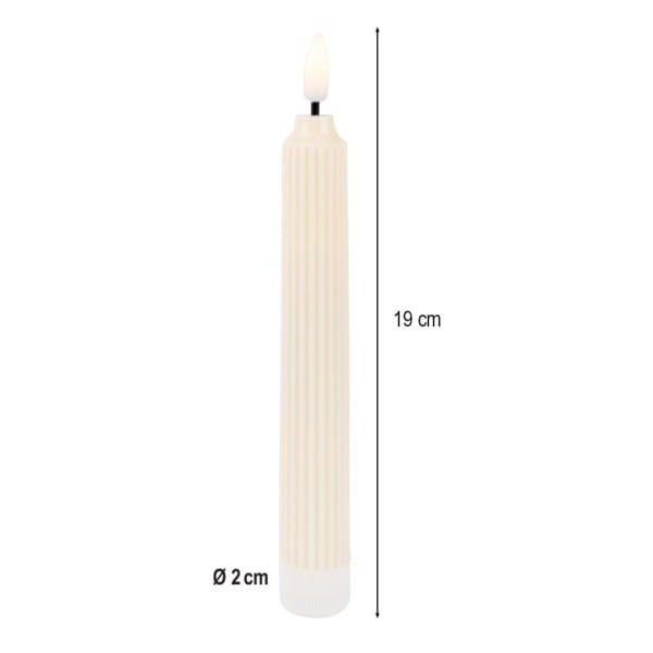 LED-Stabkerzen, creme, Ø2cm, 19cm hoch, LED in warmweiß, mit Flacker-Effekt und Timer, 2 Stück
