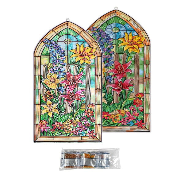 Diamond-Painting-Fensterbild, Glaskunst-Optik XL, Blumenvielfalt, 19,8cm x 35,5cm, 500µ