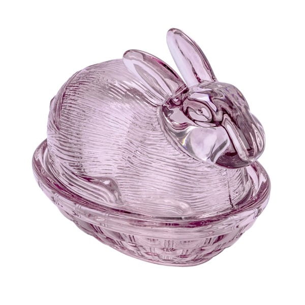 Glas-Hase, 2-teilig, 12,2cm lang, 10cm hoch, abnehmbarer Deckel, altrosa