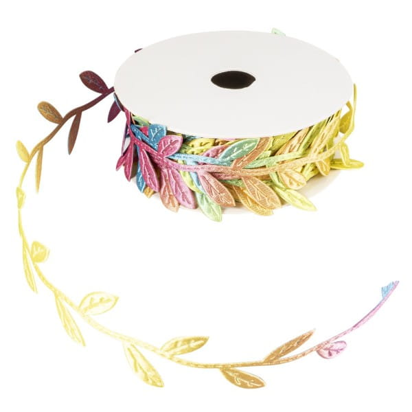 Stoffband Blätter, 2,5cm breit, 5m lang, mit Farbverlauf